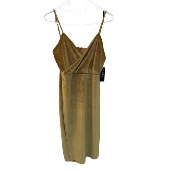 NWT Lulu's Velvet Bodycon Wrap Dress, Mustard Yellow, Size M - Picture 2 of 13